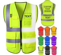 Nevaou Gilet di sicurezza personalizzato da uomo con logo, giallo ad alta visibilità, riflettente, con tasche e cerniera, abbigliamento protettivo da lavoro per esterni