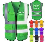 Nevaou Gilet di sicurezza personalizzato da uomo con logo, verde ad alta visibilità, riflettente, con tasche e cerniera, abbigliamento protettivo da lavoro per esterni