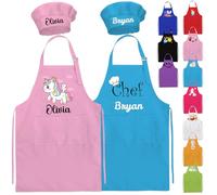 Nevaou Grembiule e cappello da cuoco per bambini, set regalo per ragazze e ragazzi, grembiule personalizzato per bambini con nome, grembiule regolabile da cucina per bambini