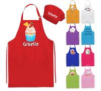 Nevaou Grembiule personalizzato per bambini e cappello da chef personalizzato grembiule per bambini nome cucina cucina pittura ragazzi ragazze regalo, Rosso, Medium / Large