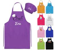 Nevaou Grembiule personalizzato per bambini e cappello da chef personalizzato grembiule per bambini nome cucina cucina pittura ragazzi ragazze regalo, Viola, Medium / Large