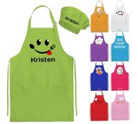 Nevaou Grembiule personalizzato per bambini e cappello da chef personalizzato grembiule per bambini nome cucina cucina pittura ragazzi ragazze regalo, Verde, Medium / Large