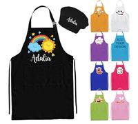 Nevaou Grembiule personalizzato per bambini e cappello da chef personalizzato grembiule per bambini nome cucina cucina pittura ragazzi ragazze regalo, nero, Medium / Large