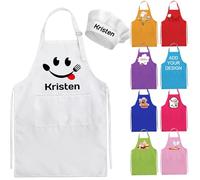 Nevaou Grembiule personalizzato per bambini e cappello da chef personalizzato grembiule per bambini nome cucina cucina pittura ragazzi ragazze regalo, bianco, Medium / Large