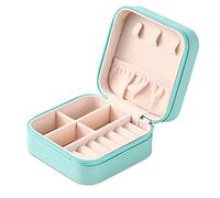 Neveika Mini portagioie portatile da viaggio, in pelle, organizer per anelli, scatola regalo per ragazze e donne (blu).
