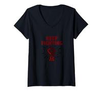 Never Back Down Fight Fist Slogan di protesta Motivazionale Maglietta con Collo a V, Donna, Nero, M