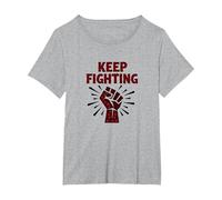 Never Back Down Fight Fist Slogan di protesta Motivazionale Maglietta, Donna Plus-Size, Grigio Melange, 2X