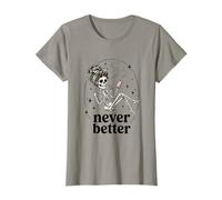 Never Better Skeleton Women Messy Bun Drinking Coffee Mom Maglietta