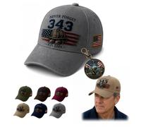 Never Forget 343 - Cappello da pompiere 9/11 con portachiavi a moneta | 9/11 Tribute, include portachiavi, set commemorativo, cappello da pompiere