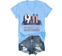 Never Forget 9-11 Shirt, We Will Never Forget 9/11 T-Shirt, Giornata Nazionale della Memoria Camicie Donna Uomo, Blu Carolina (scollo a V), S