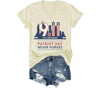 Never Forget 9-11 Shirt, We Will Never Forget 9/11 T-Shirt, Giornata Nazionale della Memoria Camicie Donna Uomo, Giallo crema (scollo a V), M