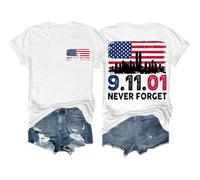 Never Forget 911 Shirt Never Forget - Maglietta unisex con bandiera americana dell'11 settembre 2001, bianco, L