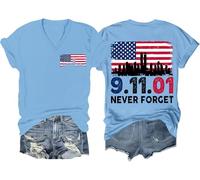 Never Forget 911 Shirt Never Forget - Maglietta unisex con bandiera americana dell'11 settembre 2001, Carolina Blue-v, L