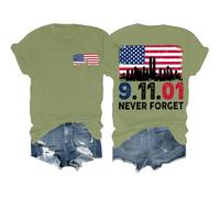 Never Forget 911 Shirt Never Forget - Maglietta unisex con bandiera americana dell'11 settembre 2001, Verde, L