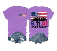 Never Forget 911 Shirt Never Forget - Maglietta unisex con bandiera americana dell'11 settembre 2001, Viola chiaro, L