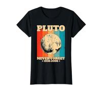 Never Forget Plutone Retro Nerd Astronomia Space Science Maglietta con Stampa Grafica Economica, Donna, Nero, L