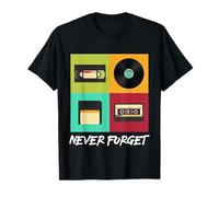 Never Forget Vintage Floppy Disk Video Tape Music Disc Style Maglietta