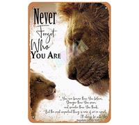 Never Forget Who You Are With Lions 20 x 30 cm Metallo Retro Look Decorazione Pittura Segno per Casa Cucina Bagno Fattoria Giardino Garage Divertente Decorazione da Parete