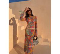 Never Fully Dressed - Aria - Vestito lungo a maniche lunghe in rete con stampa caleidoscopica-Multi 46