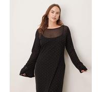 Never Fully Dressed Curve - Vestito nero in rete con maniche a campana, gonna al polpaccio e dettagli decorati applicati a caldo 50