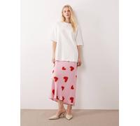 Never Fully Dressed - Dorris - Gonna lunga in raso rosa con stampa a cuori 48