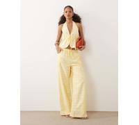 Never Fully Dressed - Ellie - Pantaloni a fondo ampio color limone a righe con coulisse e borchie in coordinato-Giallo 38