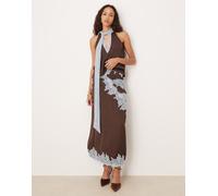 Never Fully Dressed - Gonna lunga in raso color cioccolato con finiture in pizzo in coordinato-Marrone 44