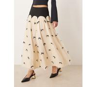 Never Fully Dressed - Gonna lunga nera e color panna con vita scesa e fiocchi a contrasto-Nero 38