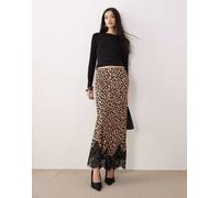 Never Fully Dressed - Gonna midi in raso con stampa leopardata e finiture in pizzo sull'orlo-Multicolore 46