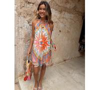 Never Fully Dressed Josie vestito mini in chiffon con collo alto e schiena a V con stampa a stelle-Multicolore 54