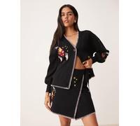 Never Fully Dressed - Minigonna nera con ricamo di giardino notturno in coordinato-Nero L