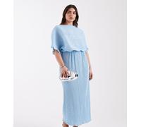 Never Fully Dressed Plus - Tilly - Vestito lungo plissé blu con spalle scoperte XL