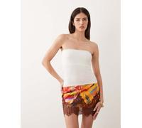 Never Fully Dressed - Rio - Minigonna con finiture in pizzo e stampa di papaya-Multi 38