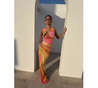 Never Fully Dressed Sabine abito maxi fluido con scollo ad anello e stampa astratta arancione-Multicolore 56