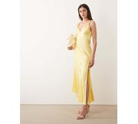Never Fully Dressed - Sofia - Vestito lungo in raso giallo limone con spalline annodate e taglio sbieco 48