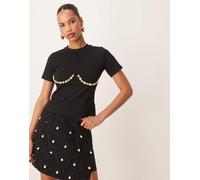 Never Fully Dressed - T-shirt mini nera con conchiglie sotto il seno in coordinato-Nero XXL
