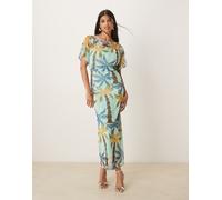 Never Fully Dressed - Tilly - Vestito lungo in rete blu con stampa di palme 44