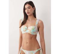 Never Fully Dressed - Top bikini con spalline sottili e coppe blu con stampa di sole in coordinato 70C