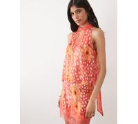 Never Fully Dressed - Top in raso rosso con stampa e scollo a V in coordinato 40