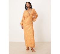 Never Fully Dressed - Vestito color corallo con stampa a pois metallizzata oro e gonna al polpaccio-Rosa 40