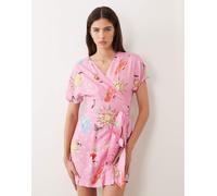 Never Fully Dressed - Vestito corto a portafoglio con maniche corte e laccetti rosa con stampa celestiale 42