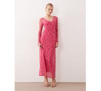 Never Fully Dressed - Vestito lungo in rete rosa con scollo a V 48