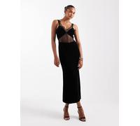 Never Fully Dressed - Vestito lungo nero in velluto con inserto in pizzo 46