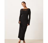 Never Fully Dressed - Vestito nero in rete con maniche a campana, gonna al polpaccio e dettagli decorati applicati a caldo 40