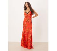 Never Fully Dressed - Vestito sottoveste lungo rosso con stampa di rose e finiture in pizzo 40