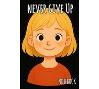 Never Give Up Notebook - 6x9 Blank Lined Journal: 100 Pages Black & White Interior - Motivational Notebook Featuring Cheerful Blonde Cartoon on Cover | perfect for Teens and Kids