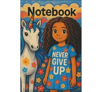 Never Give Up Unicorn Girl Notebook - Rainbow Unicorn & Floral Dress | 6x9 Lined Journal: Inspirational Notebook | 100 Lined Pages | Cute Gift for Girls, Teens & Dreamers