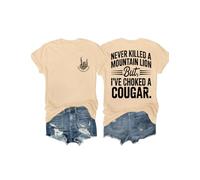 Never Killed A Mountain Lion But I've Choked A Cougar Shirt Scollo a V Divertente Maglietta con grafica su due lati, cachi, XXL
