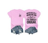 Never Killed A Mountain Lion But I've Choked A Cougar Shirt Scollo a V Divertente Maglietta con grafica su due lati, rosa, XS