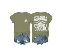 Never Killed A Mountain Lion But I've Choked A Cougar Shirt Scollo a V Divertente Maglietta con grafica su due lati, Verde, 3XL